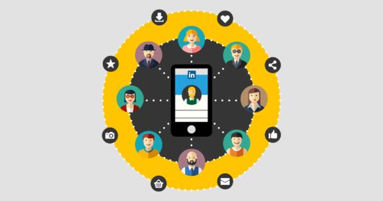Illustration: Gruppe von Menschen ist auf LinkedIn untereinander vernetzt