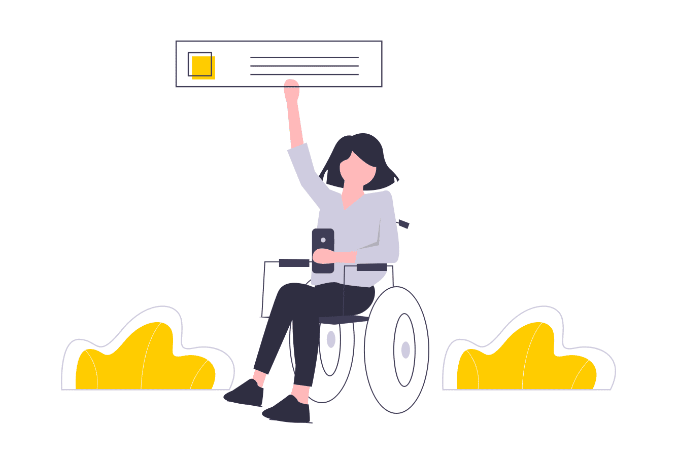 Abbildung zu technische SEO: Frau im Rollstuhl benutzt Smartphone.