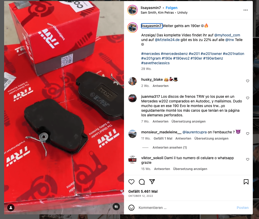 Abbildung Carfluencer: Screenshot einer Influencer-Kooperation auf Instagram